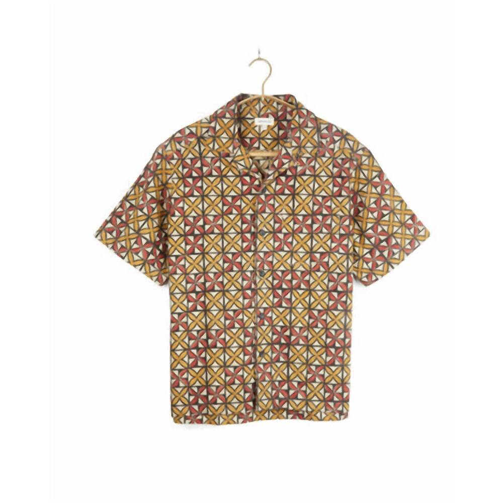 NEW UMBER & OCHRE men's khushi camp shirt in mustard pinwheel